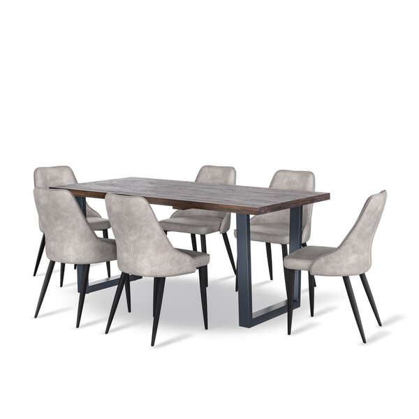 Detroit Solid Hardwood and Metal 8 Seater Dining Table with 6 Aria Dining Chairs - Oak Furnitureland