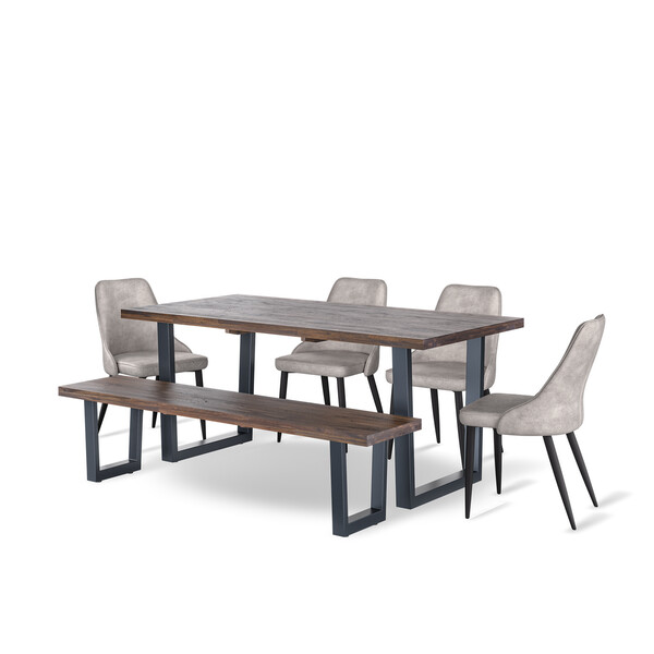 Detroit Solid Hardwood and Metal Dining Table with 4 Chairs and 1 Bench - Oak Furnitureland