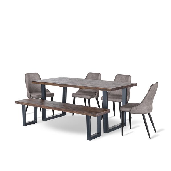 Detroit Solid Hardwood and Metal Dining Table with 4 Chairs and 1 Bench - Oak Furnitureland