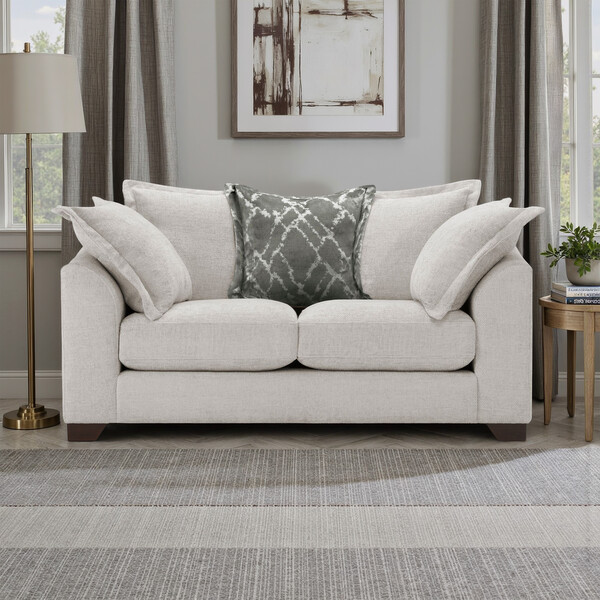 Ivory Fabric Sofas - 2 Seater Pillow Back Sofa - Dewsbury Range - Oak Furnitureland