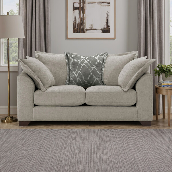 Mink Fabric Sofas - 2 Seater Pillow Back Sofa - Dewsbury Range - Oak Furnitureland
