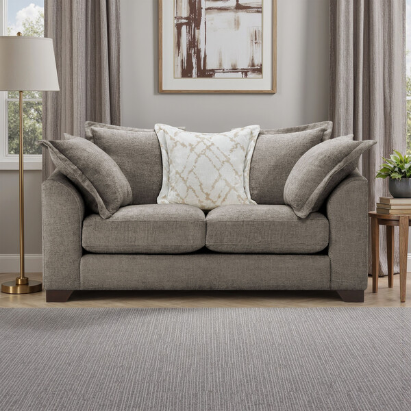 Mocha Fabric Sofas - 2 Seater Pillow Back Sofa - Dewsbury Range - Oak Furnitureland