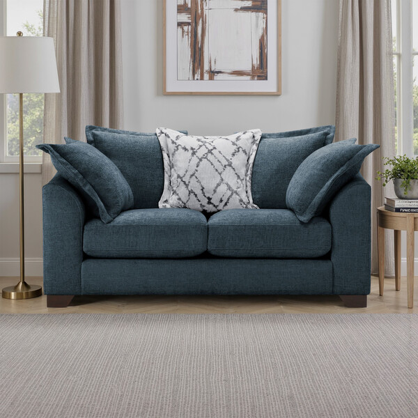 Navy Fabric Sofas - 2 Seater Pillow Back Sofa - Dewsbury Range - Oak Furnitureland