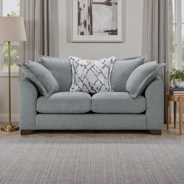 Pewter Fabric Sofas - 2 Seater Pillow Back Sofa - Dewsbury Range - Oak Furnitureland