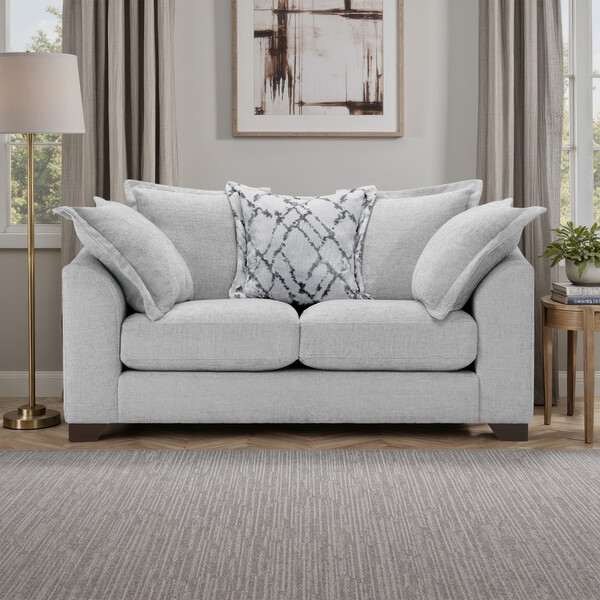 Silver Fabric Sofas - 2 Seater Pillow Back Sofa - Dewsbury Range - Oak Furnitureland