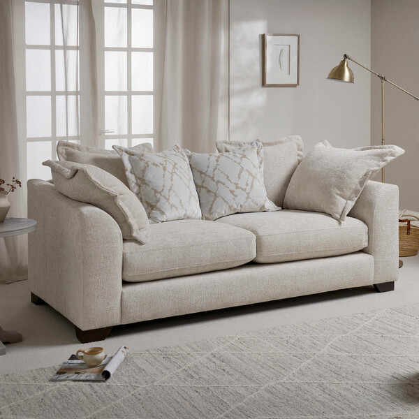 Cream Fabric Sofas - 3 Seater Pillow Back Sofa - Dewsbury Range - Oak Furnitureland