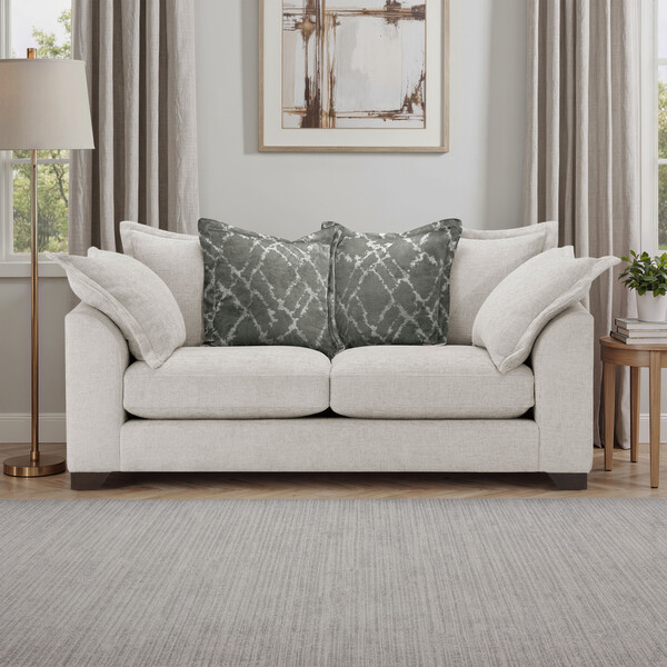 Ivory Fabric Sofas - 3 Seater Pillow Back Sofa - Dewsbury Range - Oak Furnitureland