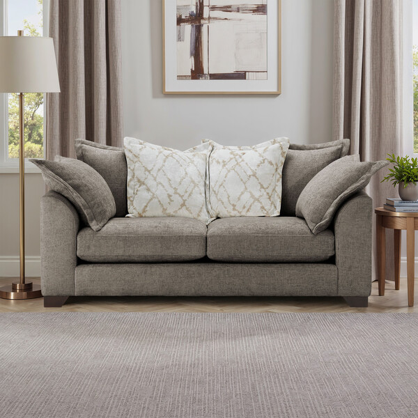 Mocha Fabric Sofas - 3 Seater Pillow Back Sofa - Dewsbury Range - Oak Furnitureland