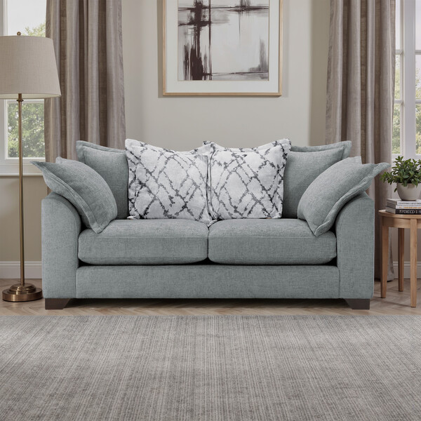 Pewter Fabric Sofas - 3 Seater Pillow Back Sofa - Dewsbury Range - Oak Furnitureland