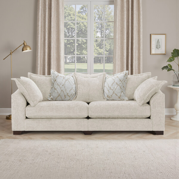 Cream Fabric Sofas - 4 Seater Pillow Back Sofa - Dewsbury Range - Oak Furnitureland