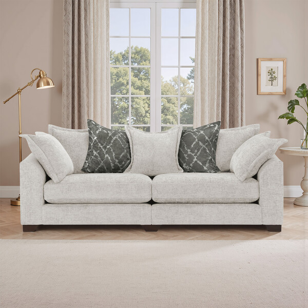 Ivory Fabric Sofas - 4 Seater Pillow Back Sofa - Dewsbury Range - Oak Furnitureland