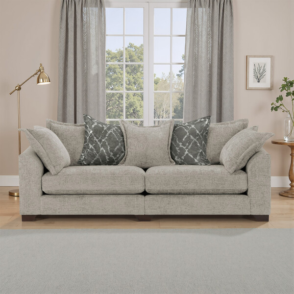 Mink Fabric Sofas - 4 Seater Pillow Back Sofa - Dewsbury Range - Oak Furnitureland