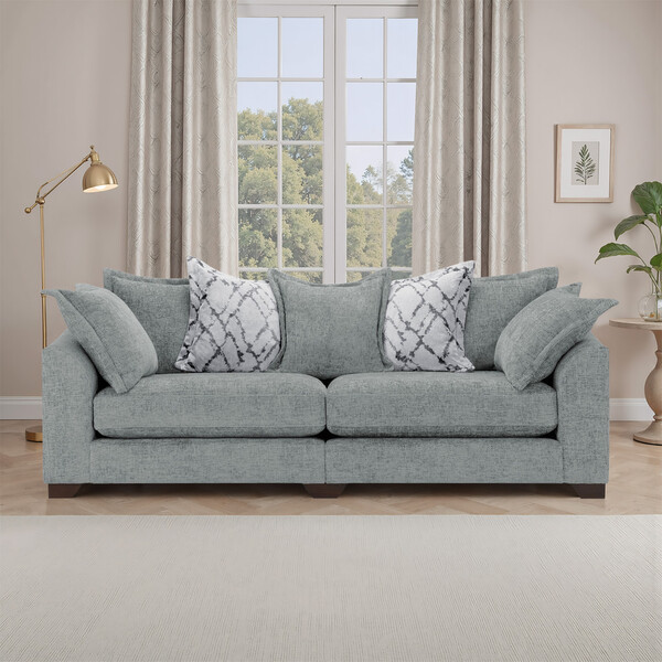 Pewter Fabric Sofas - 4 Seater Pillow Back Sofa - Dewsbury Range - Oak Furnitureland