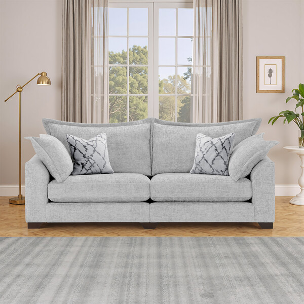 Silver Fabric Sofas - 4 Seater Sofa - Dewsbury Range - Oak Furnitureland