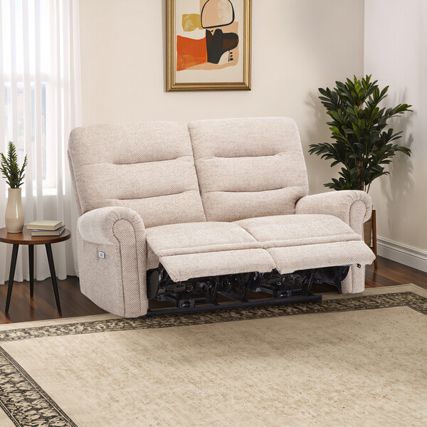 Dorset Beige Fabric Sofas - 2 Seater Electric Recliner Sofa - Eastbourne Range - Oak Furnitureland