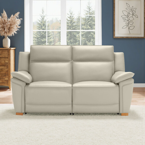 Light Grey Leather Sofas - 2 Seater Electric Recliner Sofa with Power Headrest - Dune Range - Oak Furnitureland