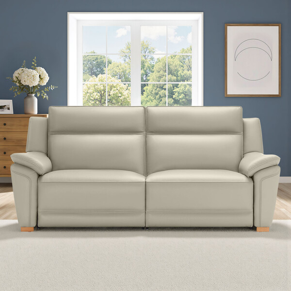 Light Grey Leather Sofas - 3 Seater Electric Recliner Sofa with Power Headrest - Dune Range - Oak Furnitureland