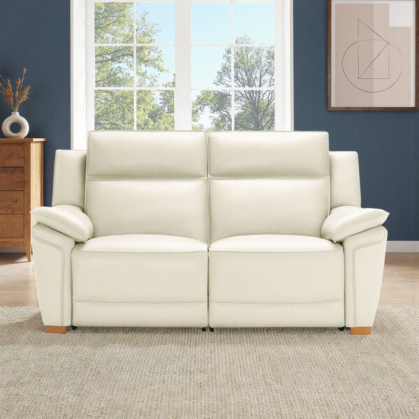 Snow White Leather Sofas - 2 Seater Electric Recliner Sofa with Power Headrest - Dune Range - Oak Furnitureland