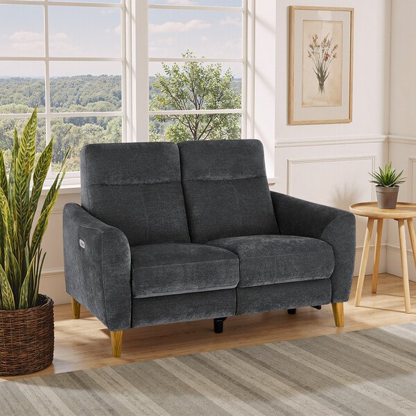 Amigo Coal Fabric Sofas - 2 Seater Electric Recliner Sofa - Dylan Range - Oak Furnitureland