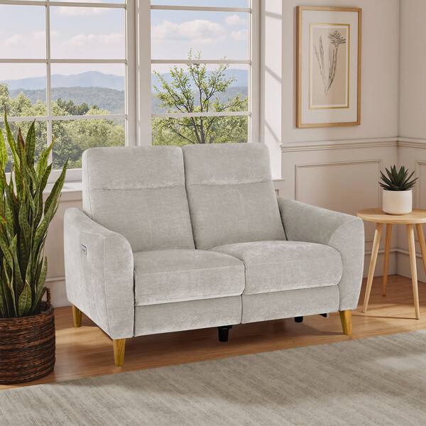 Amigo Dove Fabric Sofas - 2 Seater Electric Recliner Sofa - Dylan Range - Oak Furnitureland