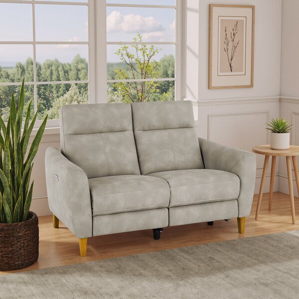 Oxford Beige Fabric Sofas - 2 Seater Electric Recliner Sofa - Dylan Range - Oak Furnitureland