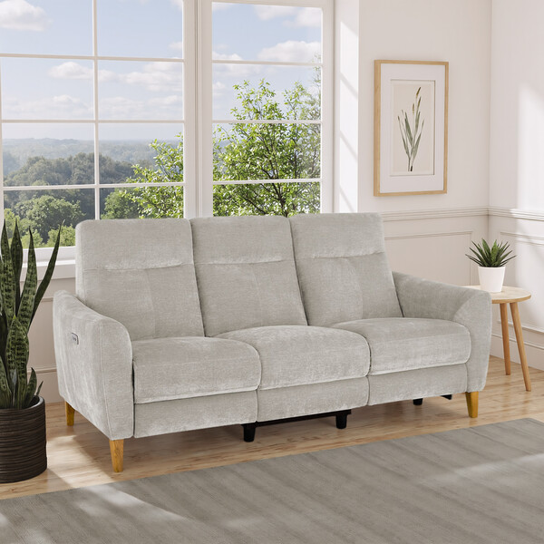 Amigo Dove Fabric Sofas - 3 Seater Electric Recliner Sofa - Dylan Range - Oak Furnitureland