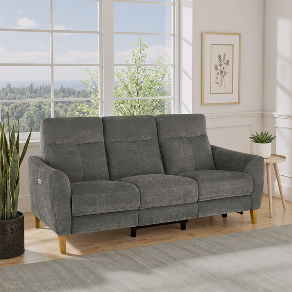 Darwin Charcoal Fabric Sofas - 3 Seater Electric Recliner Sofa - Dylan Range - Oak Furnitureland