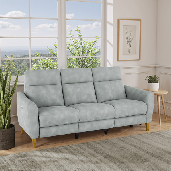 Oxford Silver Fabric Sofas - 3 Seater Electric Recliner Sofa - Dylan Range - Oak Furnitureland