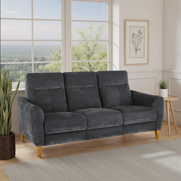 Amigo Coal Fabric Sofas - 3 Seater Static Sofa - Dylan Range - Oak Furnitureland