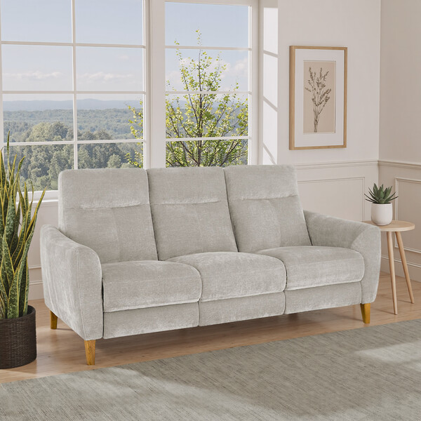 Amigo Dove Fabric Sofas - 3 Seater Static Sofa - Dylan Range - Oak Furnitureland