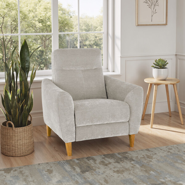 Amigo Dove Fabric Sofas - Static Armchair - Dylan Range - Oak Furnitureland