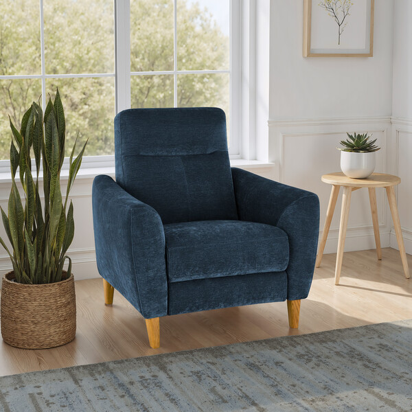 Amigo Navy Fabric Sofas - Static Armchair - Dylan Range - Oak Furnitureland