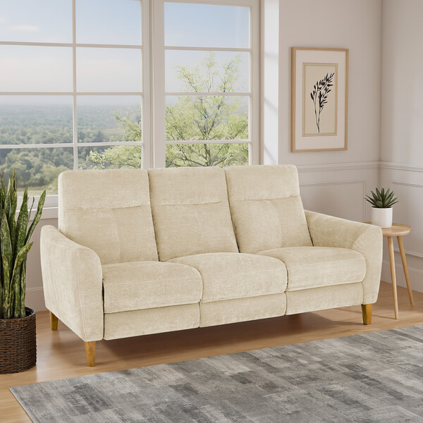 Darwin Ivory Fabric Sofas - 3 Seater Static Sofa - Dylan Range - Oak Furnitureland