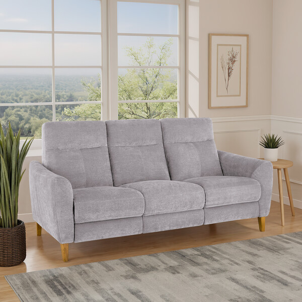 Darwin Silver Fabric Sofas - 3 Seater Static Sofa - Dylan Range - Oak Furnitureland