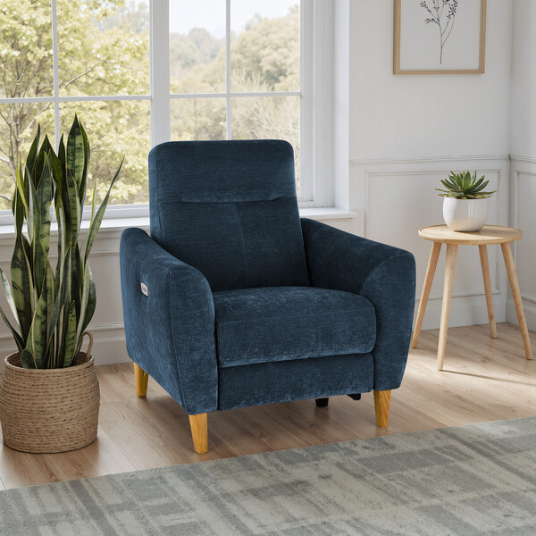 Amigo Navy Fabric Sofas - Electric Recliner Armchair - Dylan Range - Oak Furnitureland