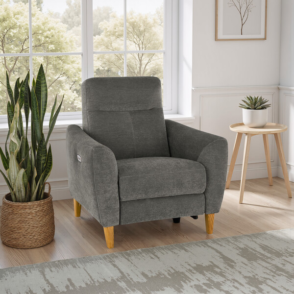 Darwin Charcoal Fabric Sofas - Electric Recliner Armchair - Dylan Range - Oak Furnitureland