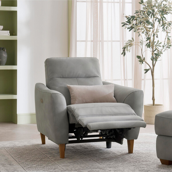 Oxford Grey Fabric Sofas - Electric Recliner Armchair - Dylan Range - Oak Furnitureland
