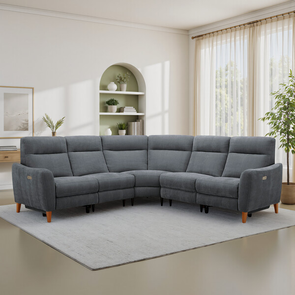 Amigo Coal Fabric Sofas - Large Corner Recliner - Dylan Range - Oak Furnitureland