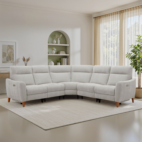 Amigo Dove Fabric Sofas - Large Corner Recliner - Dylan Range - Oak Furnitureland