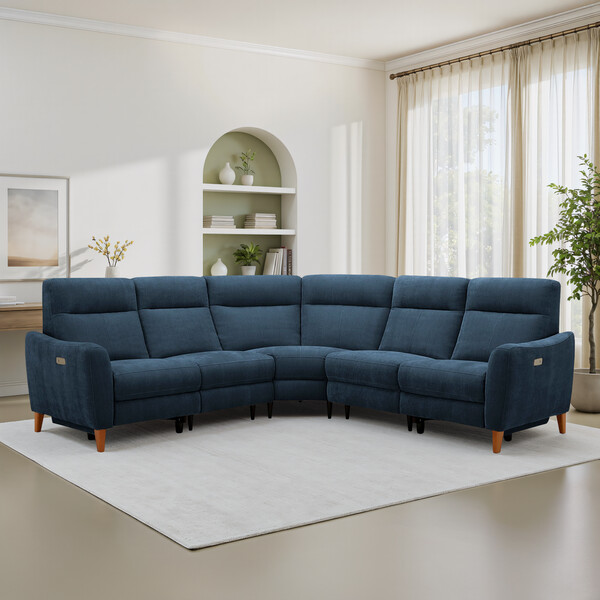 Amigo Navy Fabric Sofas - Large Corner Recliner - Dylan Range - Oak Furnitureland
