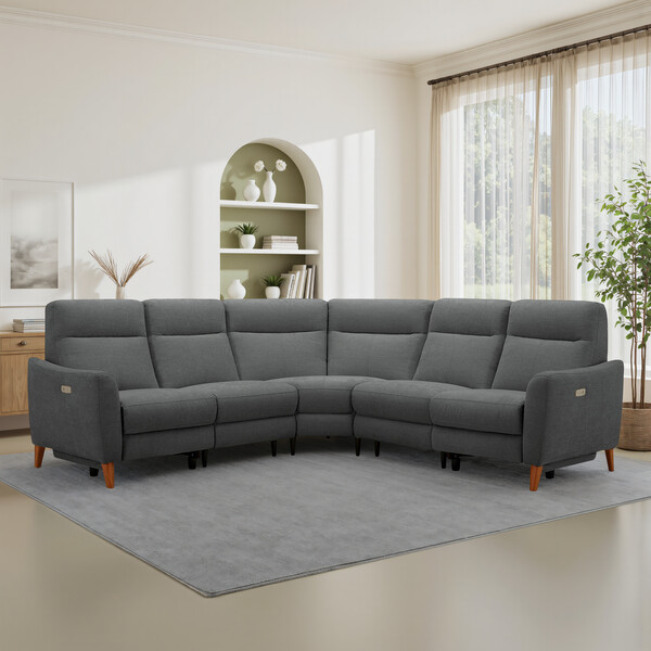 Darwin Charcoal Fabric Sofas - Large Corner Recliner - Dylan Range - Oak Furnitureland