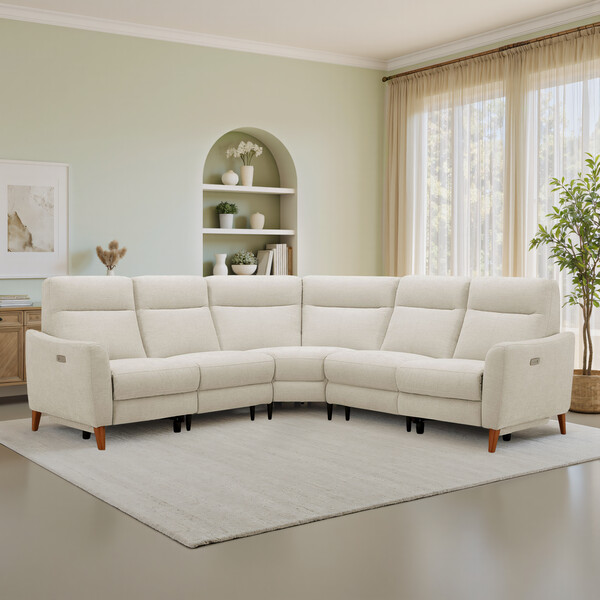 Darwin Ivory Fabric Sofas - Large Corner Recliner - Dylan Range - Oak Furnitureland