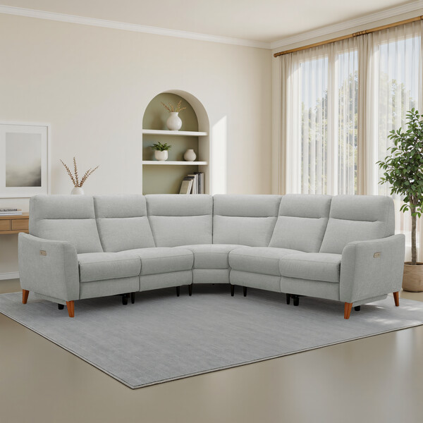 Darwin Silver Fabric Sofas - Large Corner Recliner - Dylan Range - Oak Furnitureland