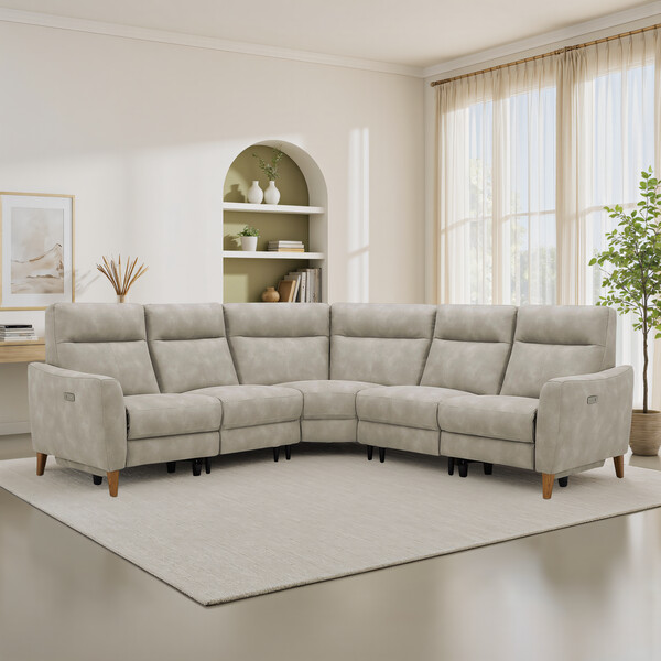 Oxford Beige Fabric Sofas - Large Corner Recliner - Dylan Range - Oak Furnitureland