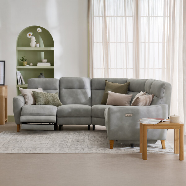 Oxford Grey Fabric Sofas - Large Corner Recliner - Dylan Range - Oak Furnitureland