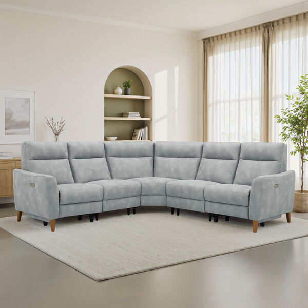 Oxford Silver Fabric Sofas - Large Corner Recliner - Dylan Range - Oak Furnitureland