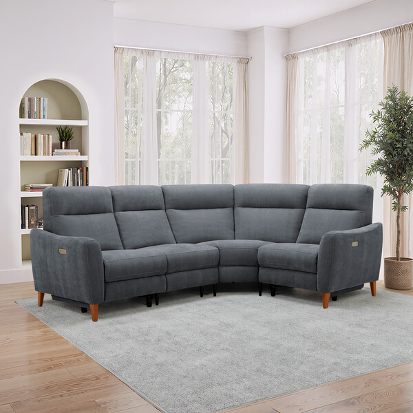 Amigo Coal Fabric Sofas - Corner Electric Recliner Left Hand - Dylan Range - Oak Furnitureland