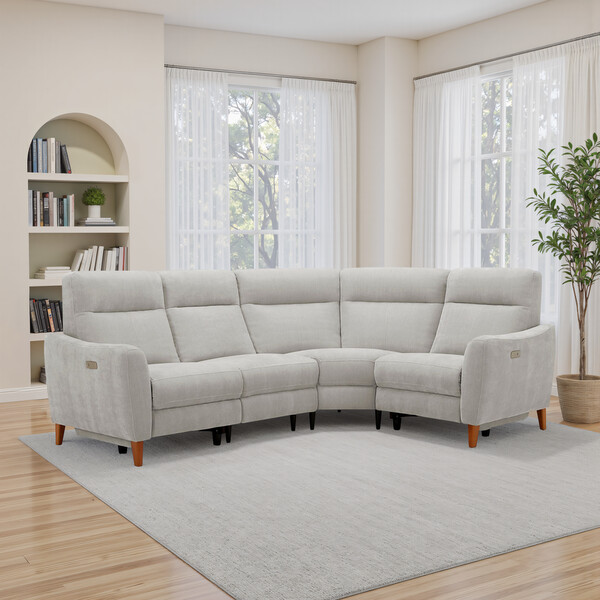 Amigo Dove Fabric Sofas - Corner Electric Recliner Left Hand - Dylan Range - Oak Furnitureland