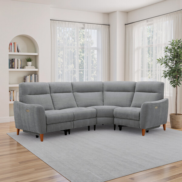 Amigo Granite Fabric Sofas - Corner Electric Recliner Left Hand - Dylan Range - Oak Furnitureland