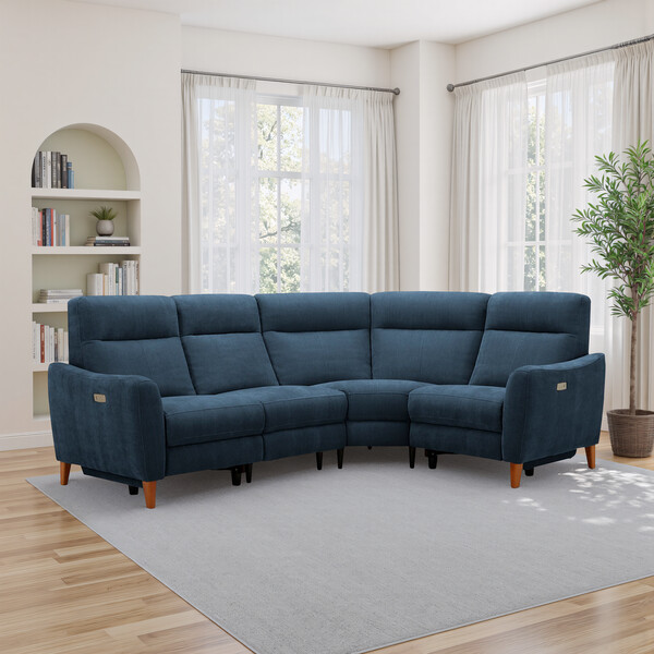 Amigo Navy Fabric Sofas - Corner Electric Recliner Left Hand - Dylan Range - Oak Furnitureland